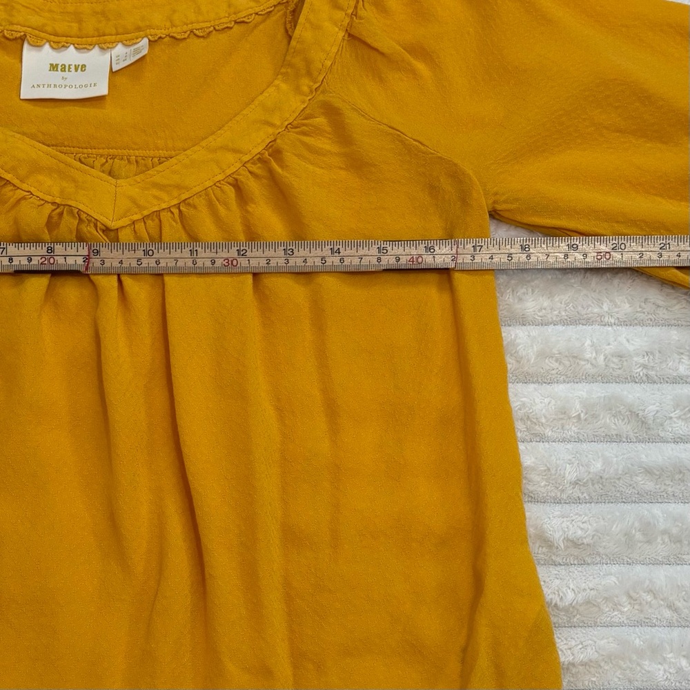 MAEVE Anthropologie Yellow Boswell Peasant Blouse Balloon Sleeve Boho V-Neck 0 - Picture 8 of 10